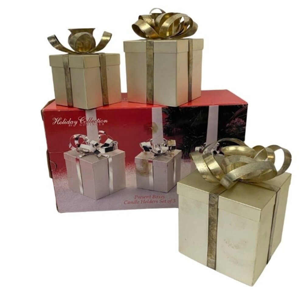 Godinger Holiday Collection Candle Holders Present Box Set Christmas Decor